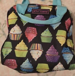 Betsey Johnson Black Backpack with Colorful Cupcake Design